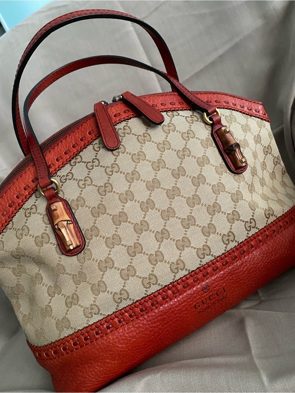 LKNW Gucci Crafty Laidback COA Shoulder Bag Satchel Bamboo GG Monogram